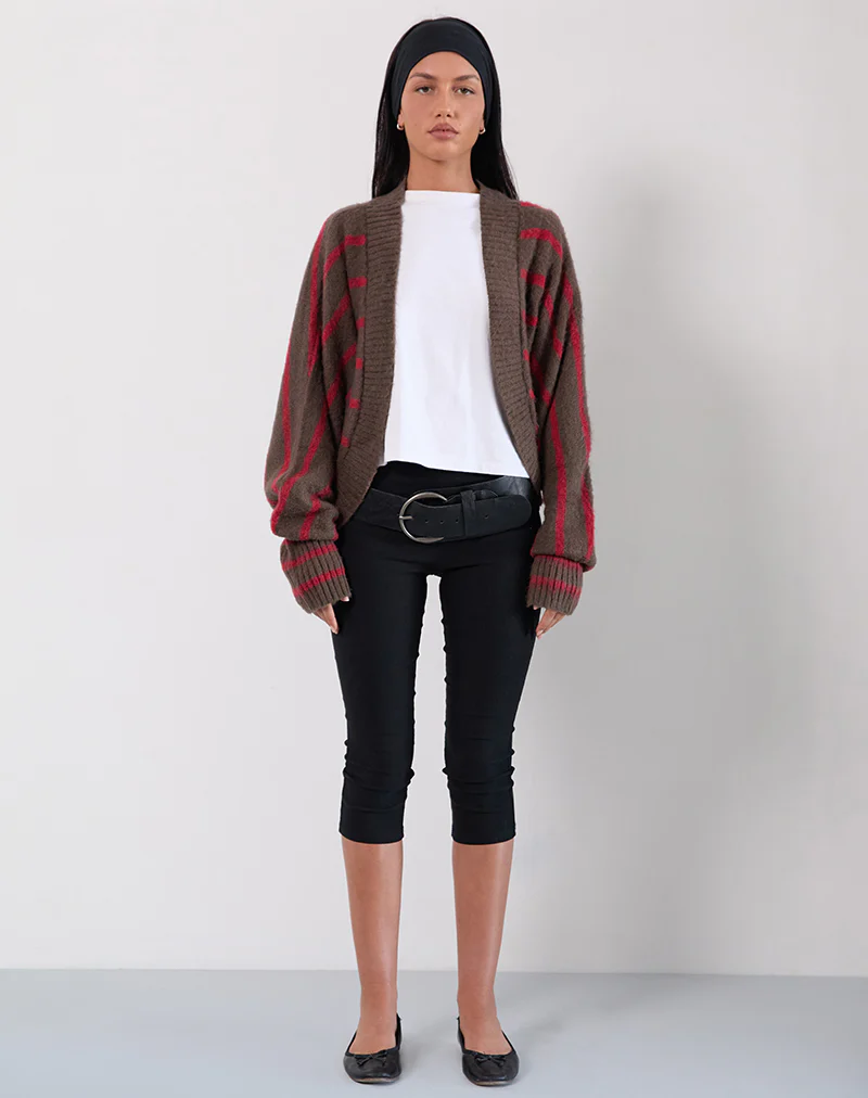 Pasha Shrug Cardigan in Red and Brown Stripe - Image 2
