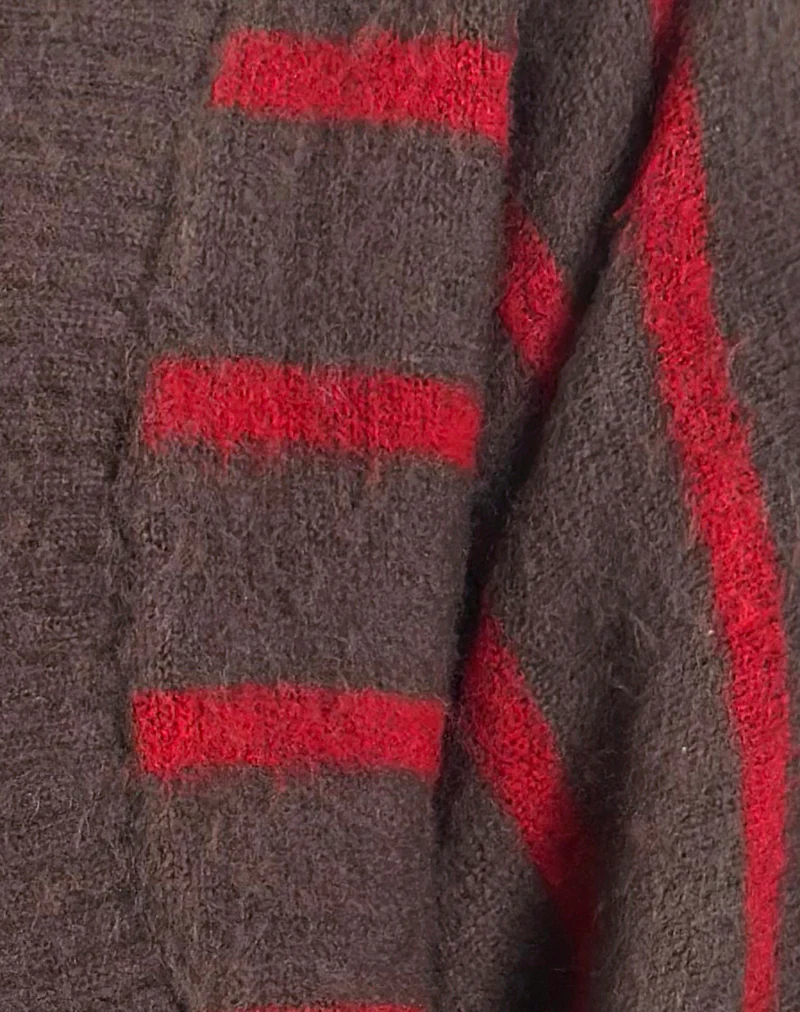 Pasha Shrug Cardigan in Red and Brown Stripe - Image 6