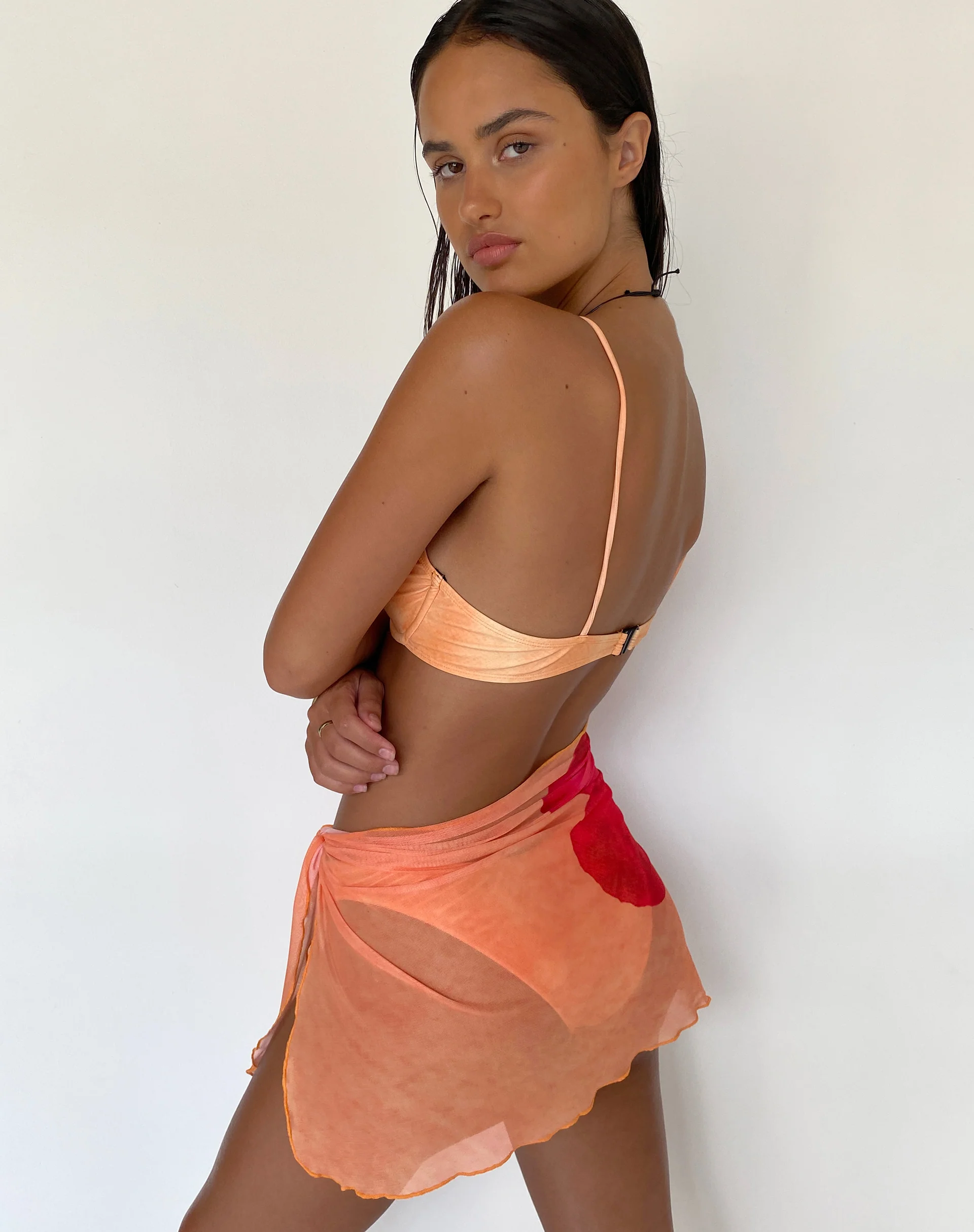 Pawon Mesh Sarong in Orange Flower - Image 3