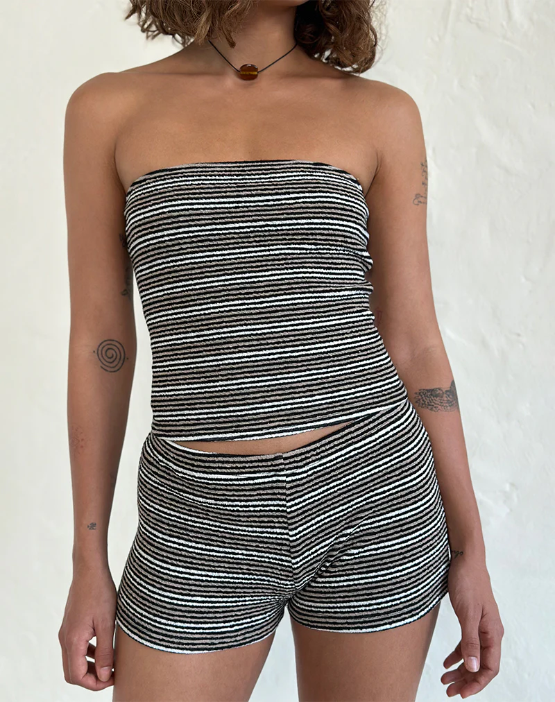 Peggy Bandeau Top in Black and Brown Stripe - Image 3