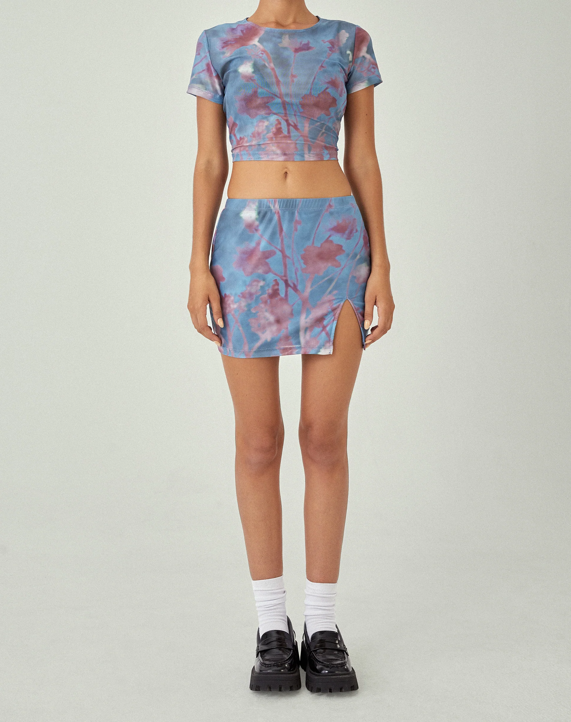 MOTEL X JACQUIE Pelma Mini Skirt in Lumen Mesh Blue - Image 5