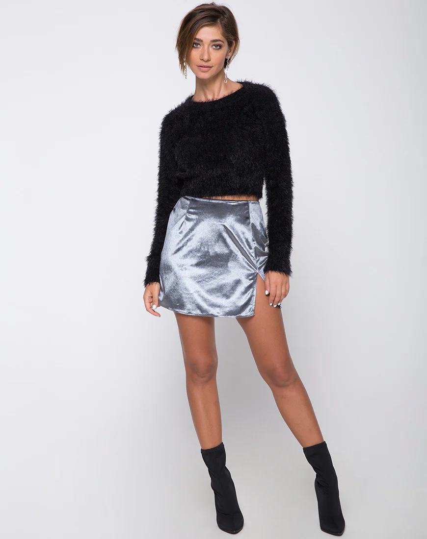 Pelmet Mini Skirt in Velvet Silver - Image 3