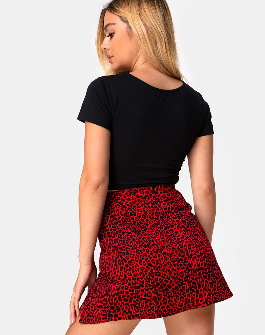 Pelmet Mini Skirt in Coloured Animal Red - Image 2