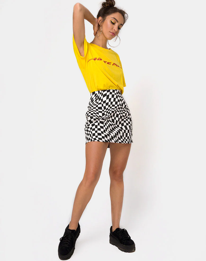 Pelmo Mini Skirt in Square Flag Black and White - Image 3