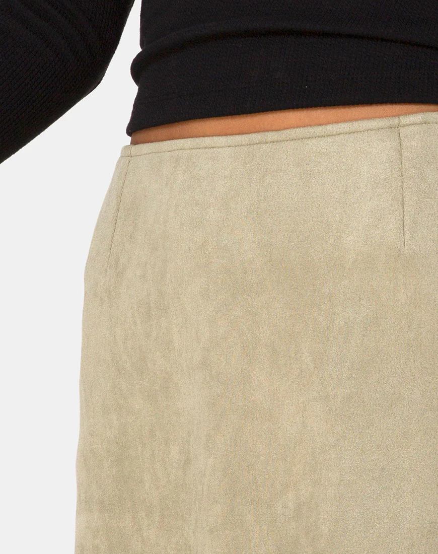 Pelmo Skirt in Suede Khaki - Image 5