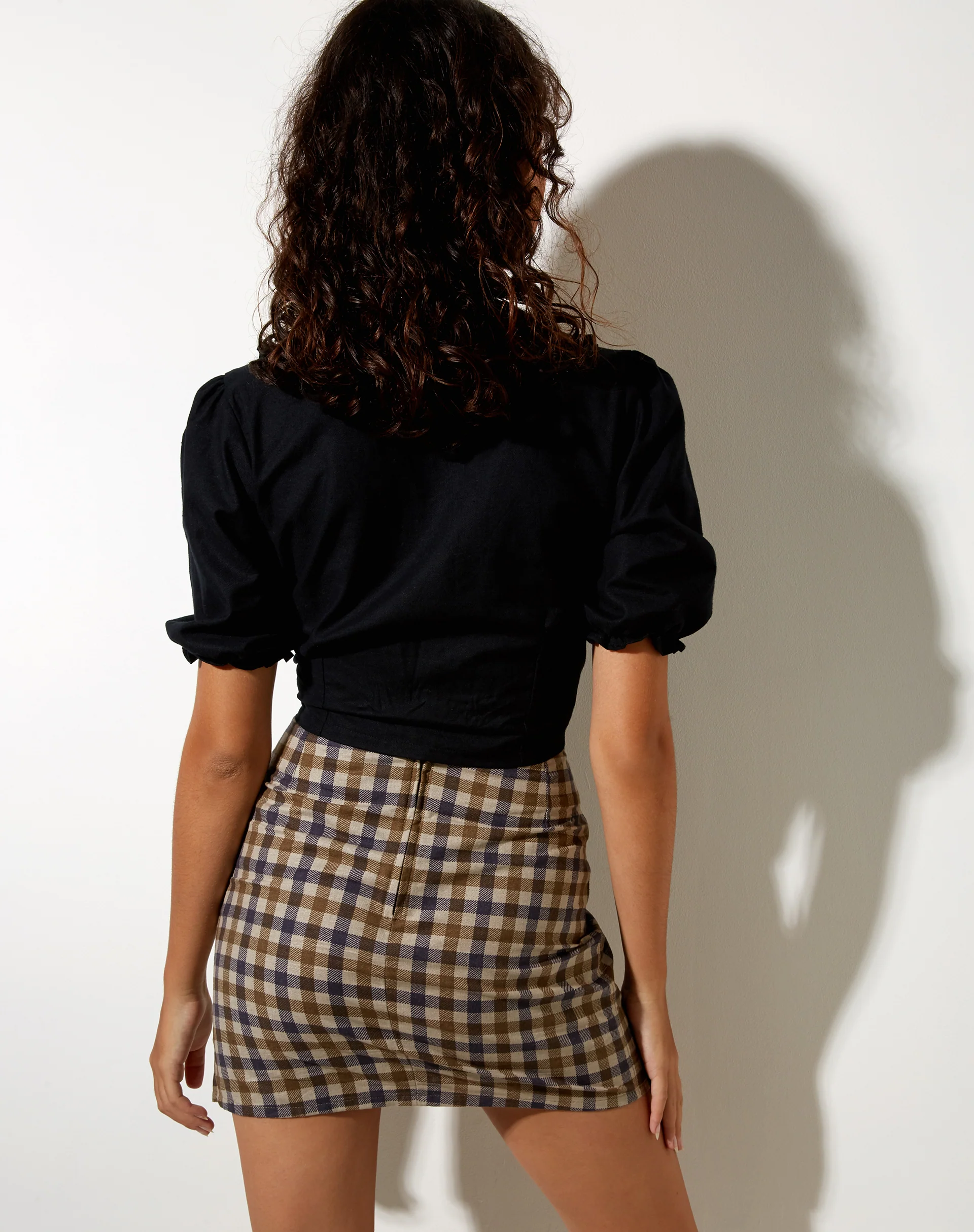 Pelmy Mini Skirt in 40's Check Tan - Image 2