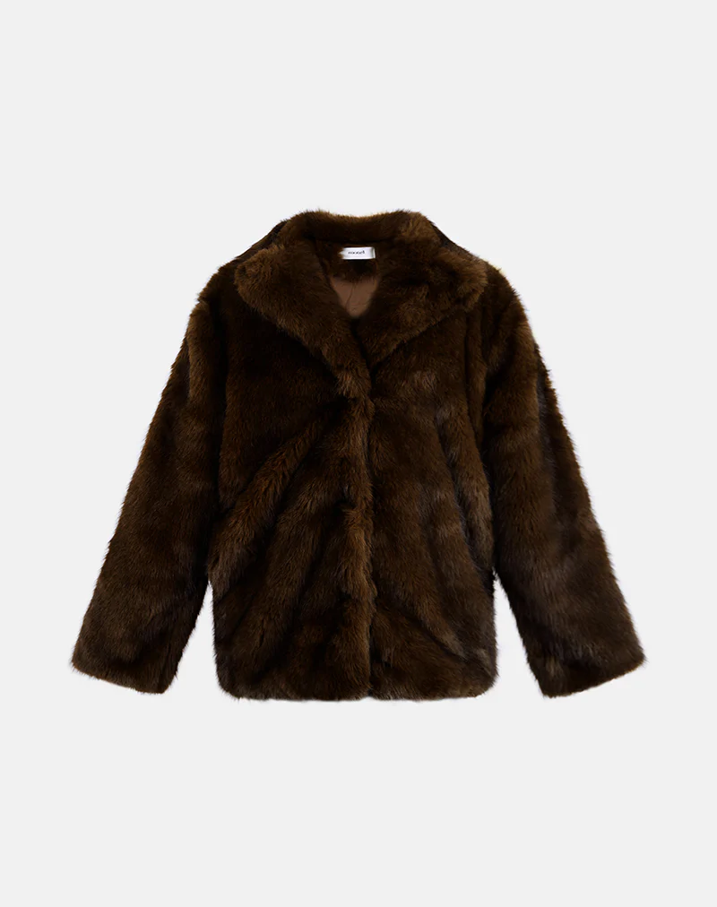 Pepita Jacket in Faux Fur Dark Brown - Image 5