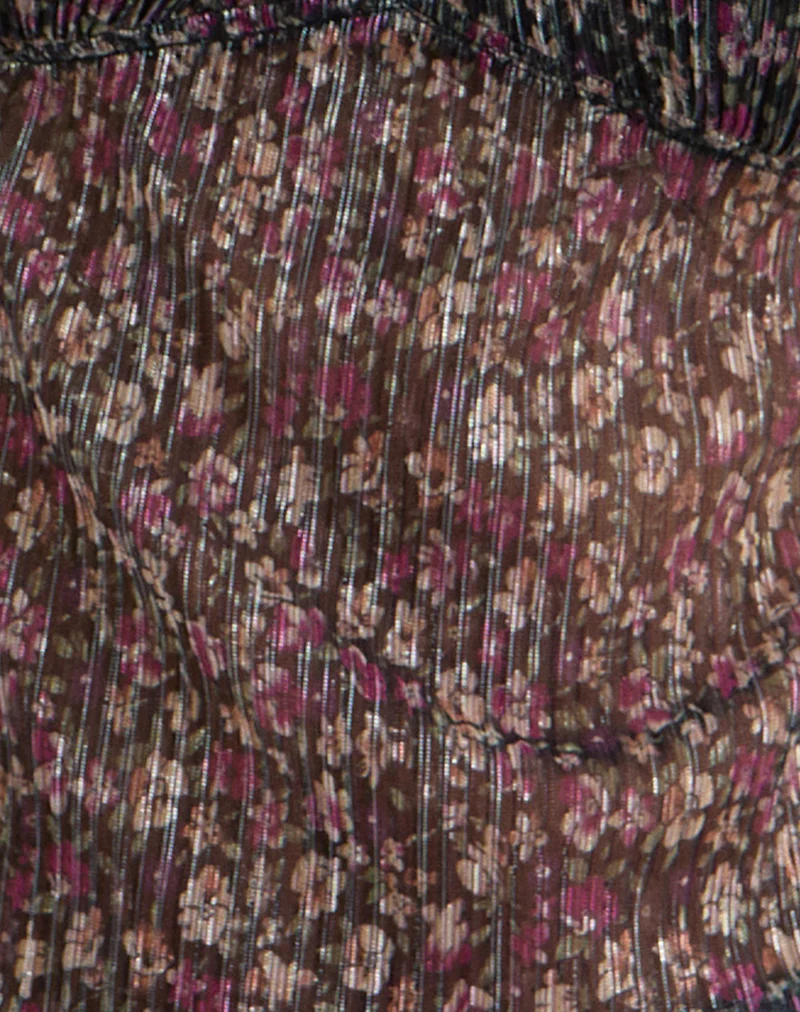 Pharita V Neck Top in Ditsy Floral Plisse Charcoal - Image 7