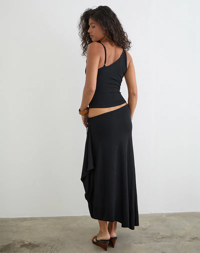 Phemia Maxi Skirt with Beads in Jersey Black - Image 3