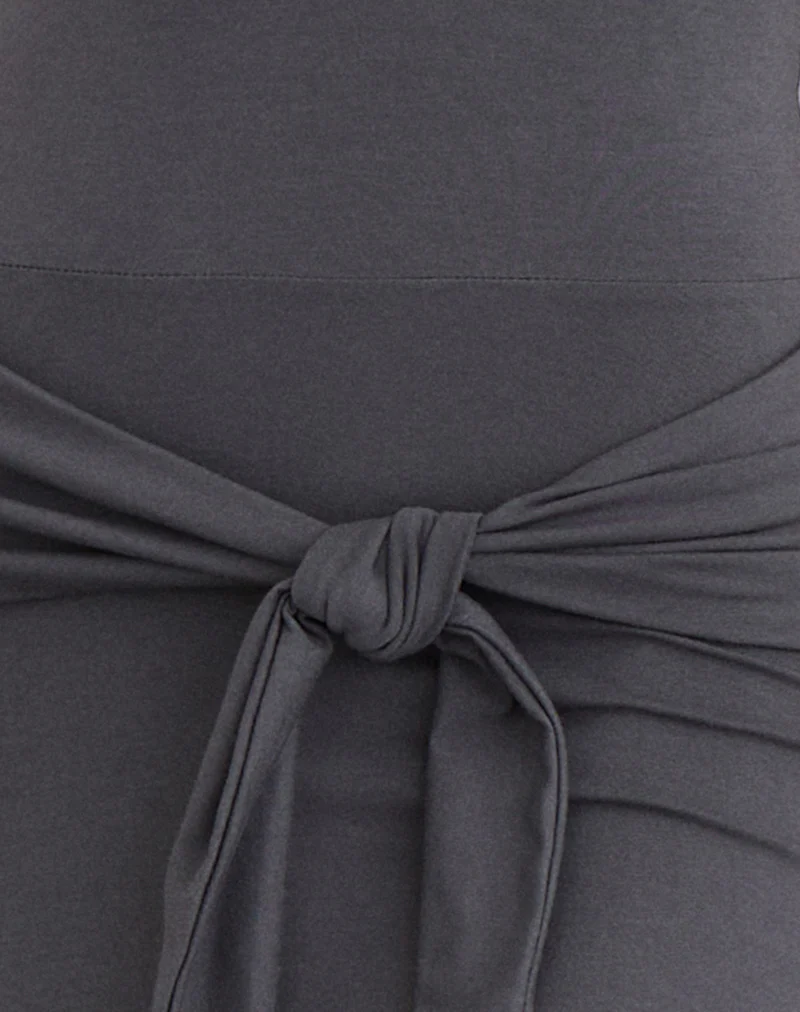 Philipa Asymmetric Midi Dress in Jersey Charcoal Grey - Image 5