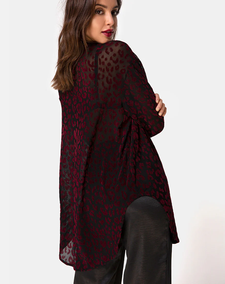 Phobe Shirt in Red Leopard Flock Net - Image 2