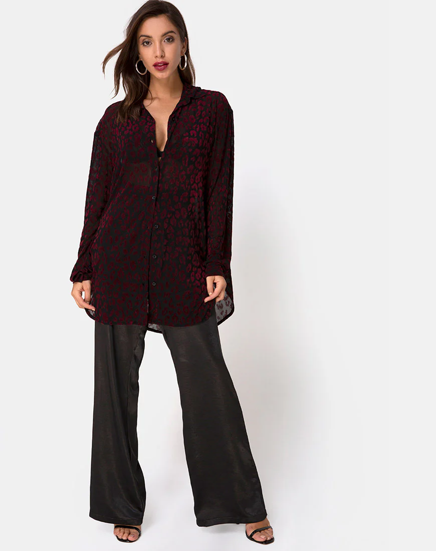 Phobe Shirt in Red Leopard Flock Net - Image 3