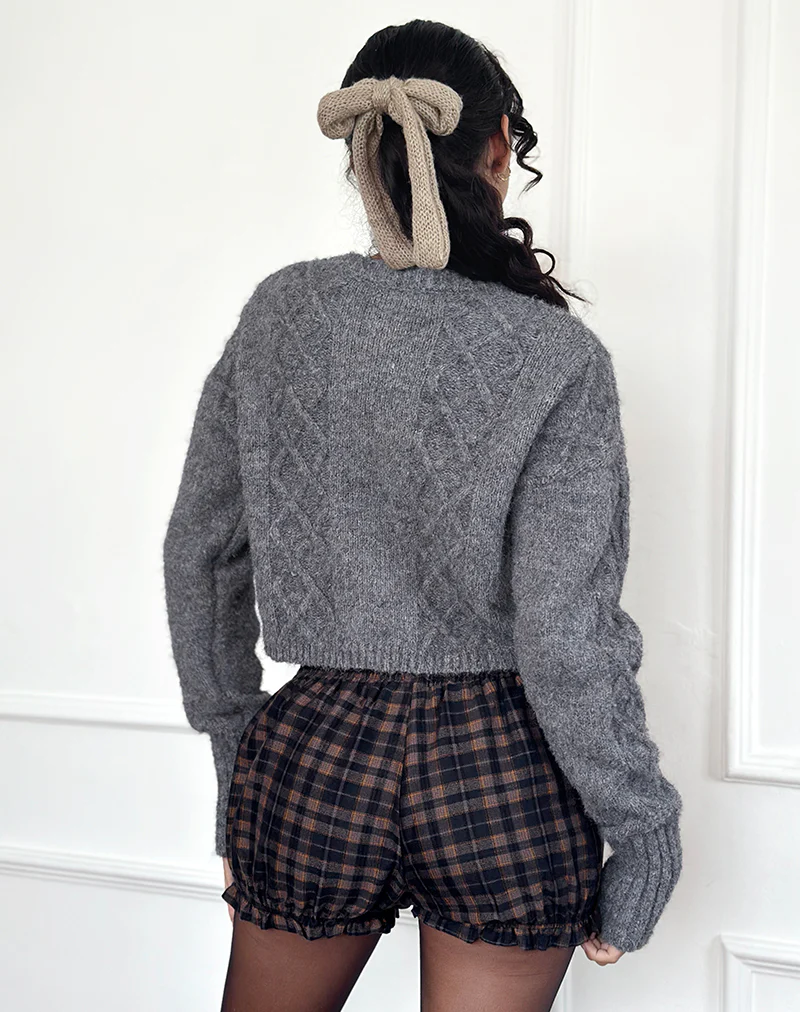 Picu Frill Hem Shorts in Navy and Mustard Check - Image 3