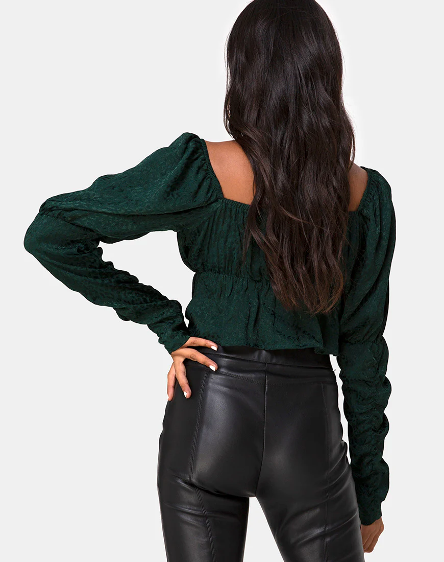 Piery Top in Satin Cheetah Forest Green - Image 2