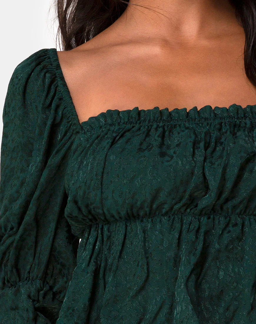 Piery Top in Satin Cheetah Forest Green - Image 5