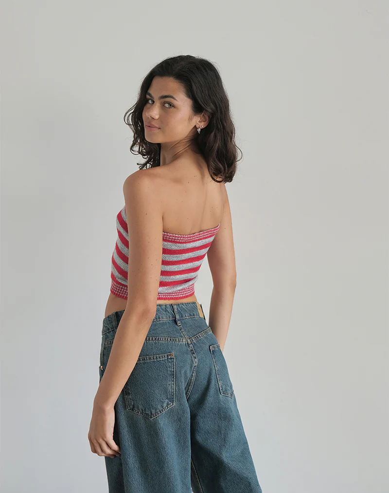 Pihla Tube Top in Red and Grey Stripe - Image 5