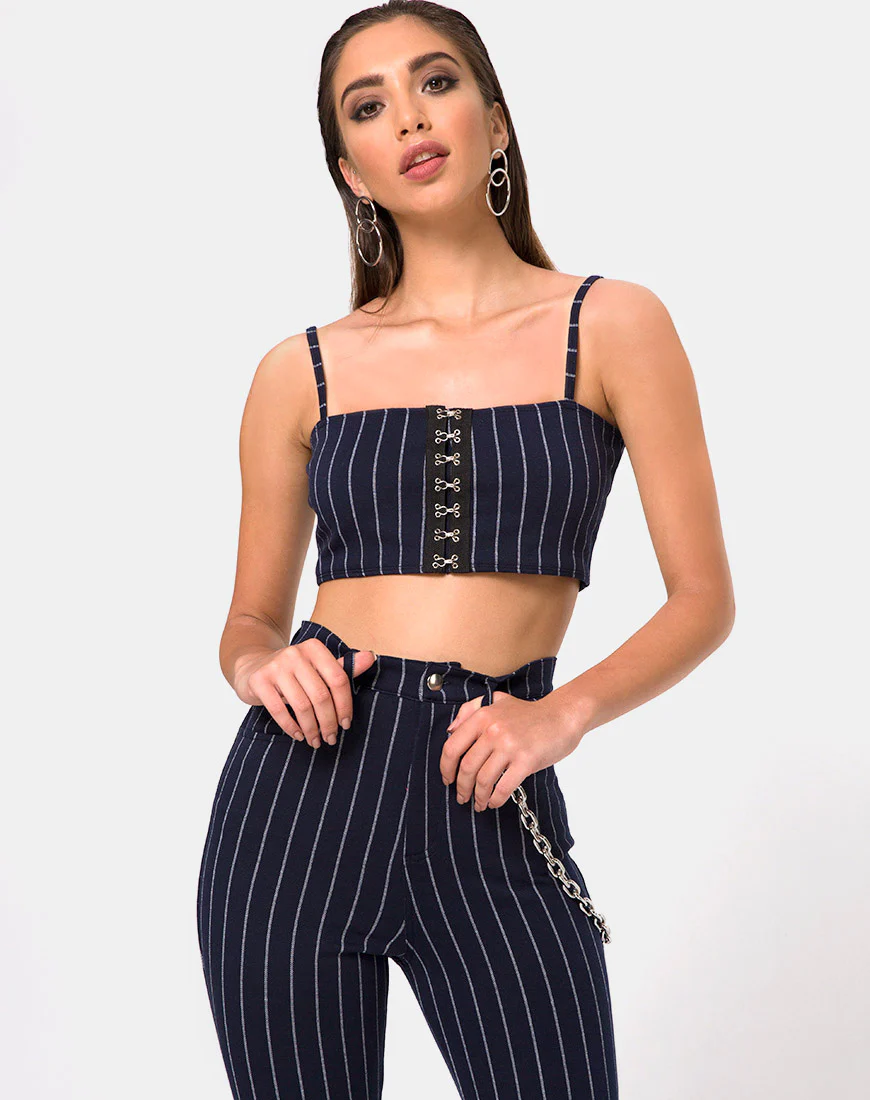 Pin Pants in Navy Pinstriped - Image 3