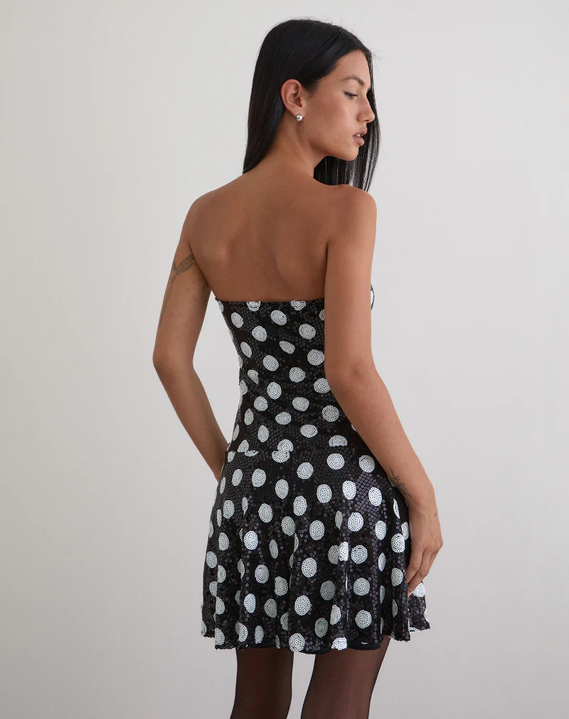 Pipo Mini Dress in Polka Sequin Monochrome - Image 4