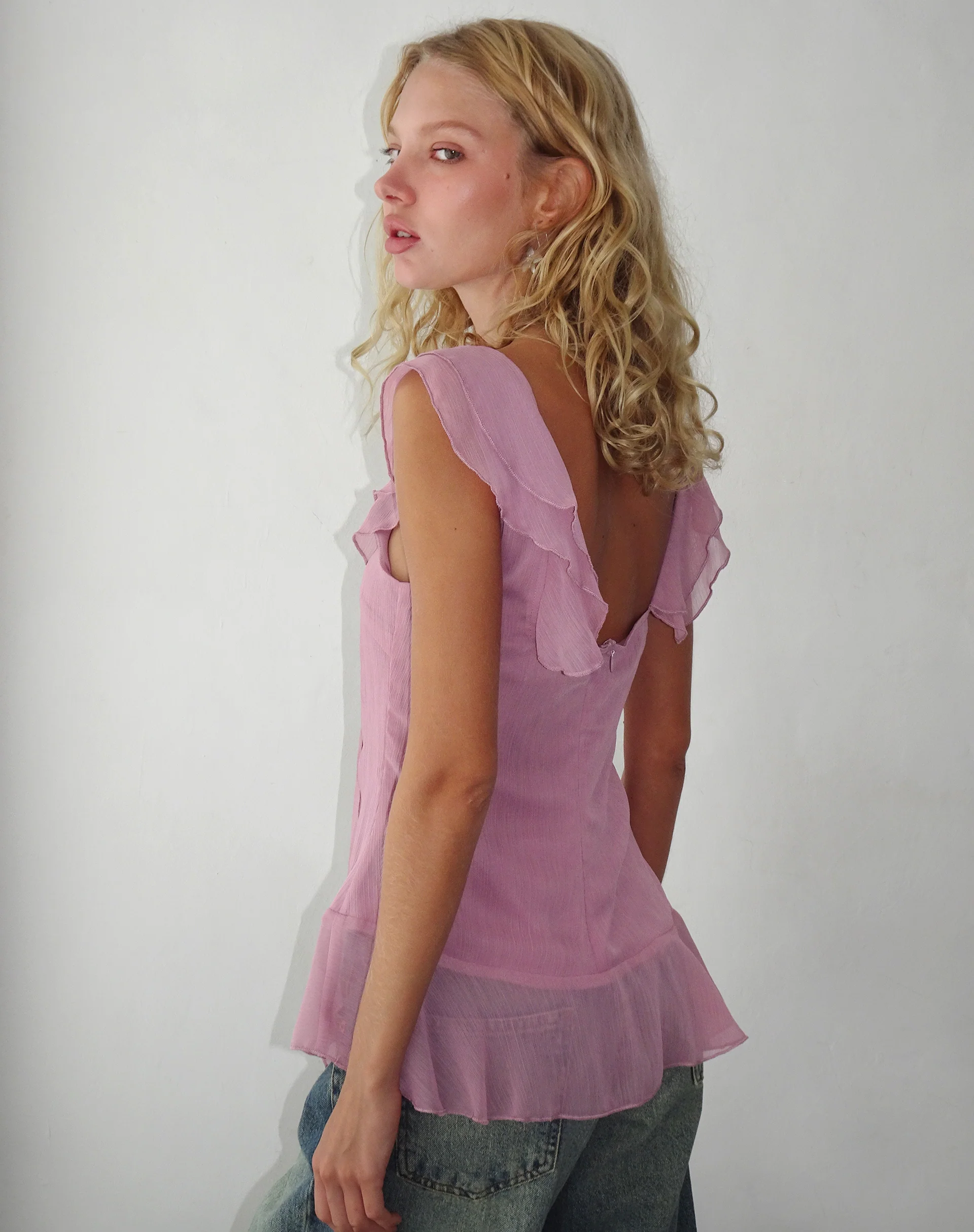 Piro Ruffle Longline Top in Light Plum - Image 4