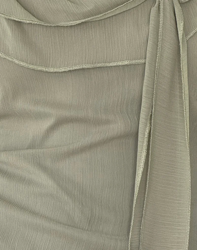 Piro Ruffle Longline Top in Chiffon Olive - Image 6