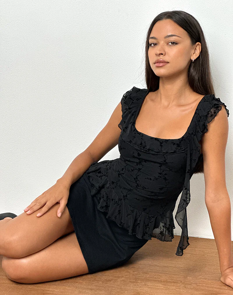 Piroli Top in Vine Flower Black - Image 2