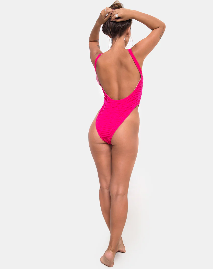 Pollie Swimsuit in 80's Crinkle Pink Highlighter - Image 4