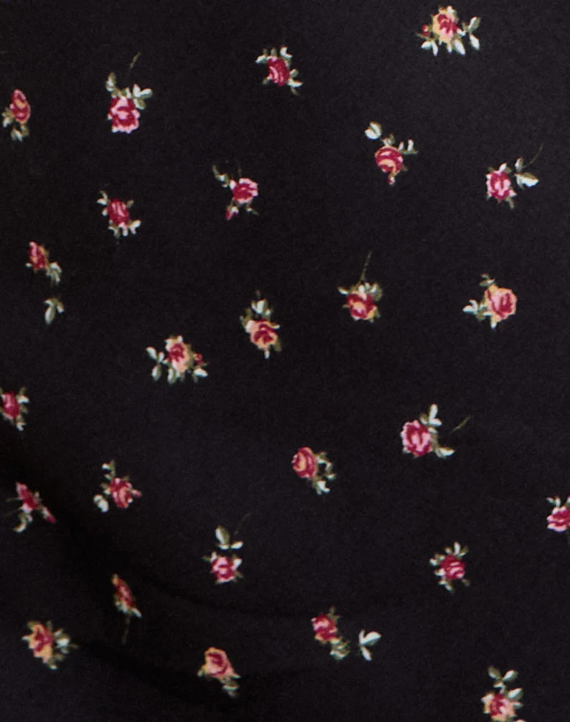 Posine Maxi Dress in Black with Red Rose Ditsy Print - Image 7