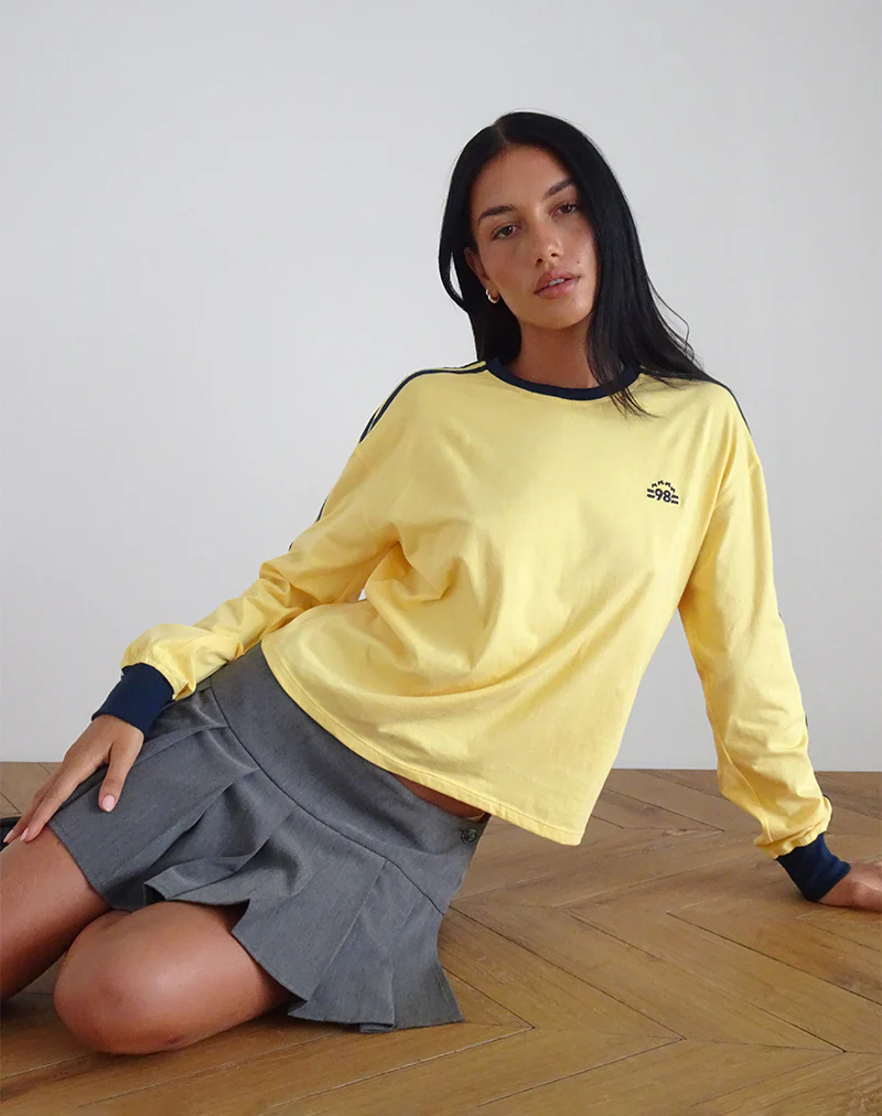 Prata Long Sleeve Top in Lemonade with Navy Binding - Image 2