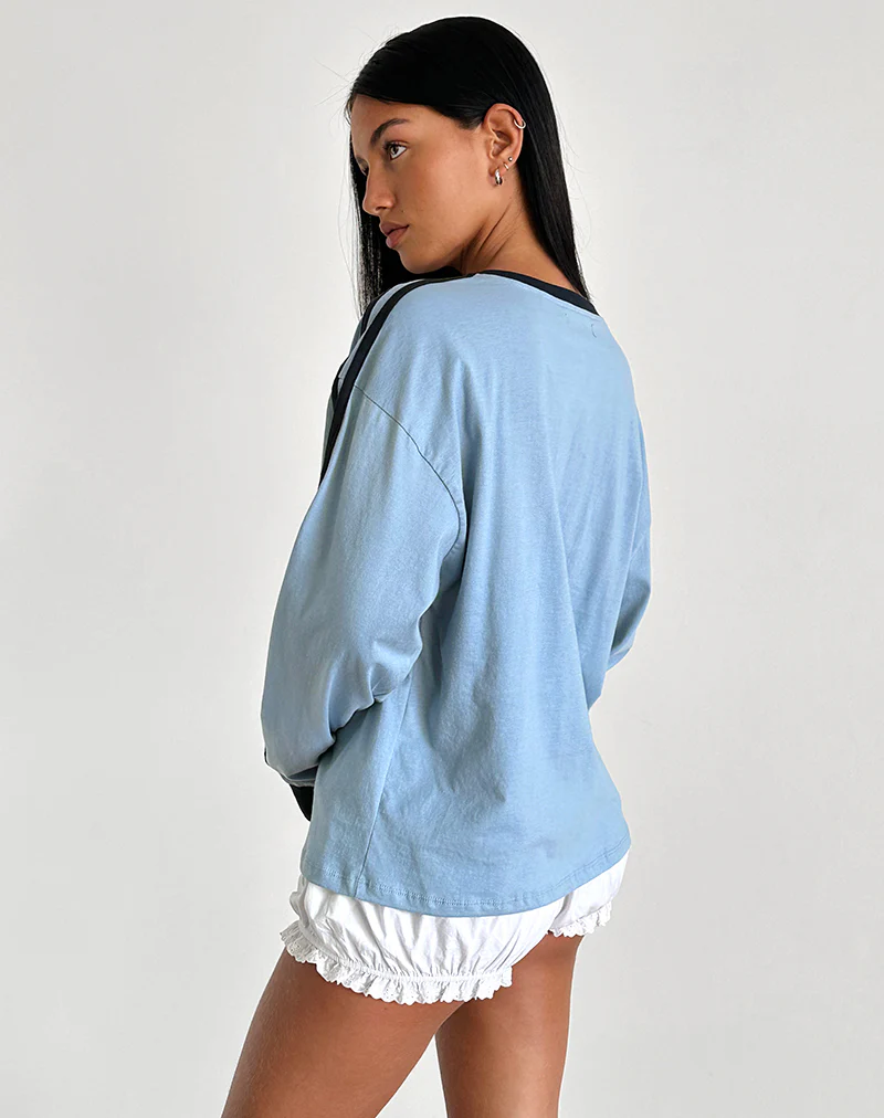Prata Long Sleeve Top in Nantucket Blue with Navy Binding - Image 5
