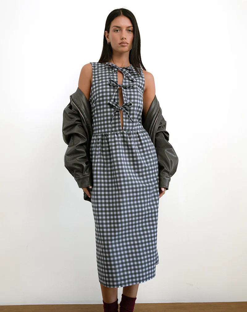 Prelith Midi Dress in Black Grey Tonal Gingham - Image 6