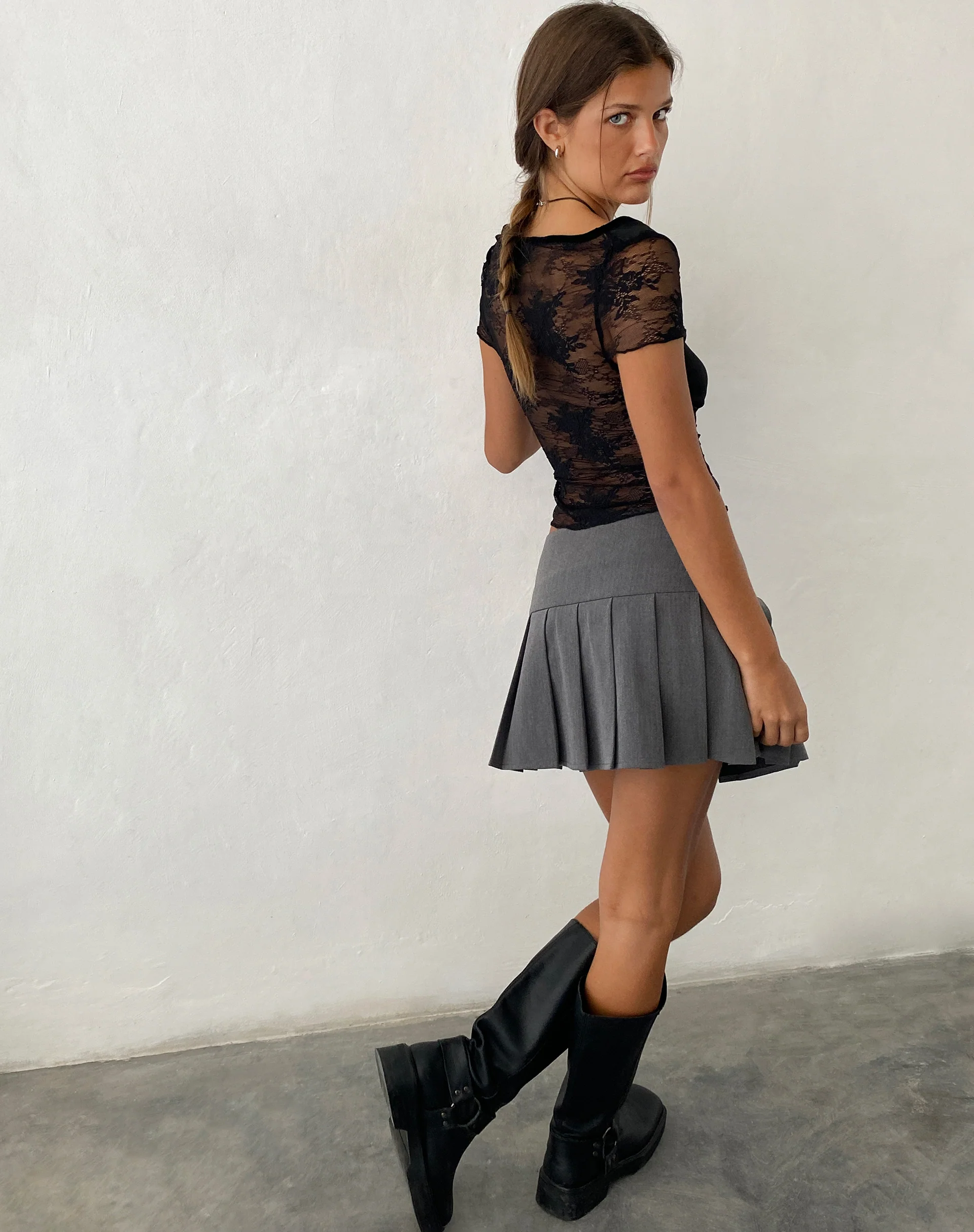 Prili Plunge Neck Top in Lace Black - Image 5