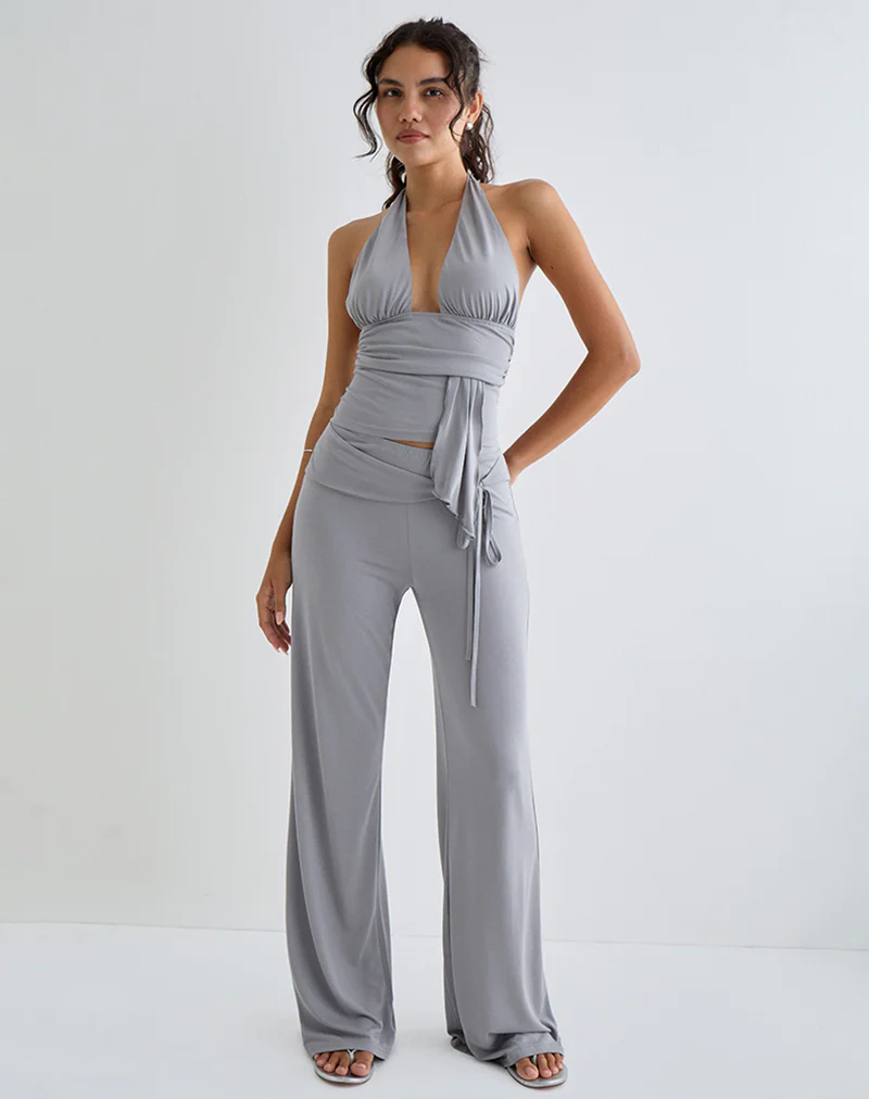Prilla Halterneck Top in Cupro Grey - Image 3