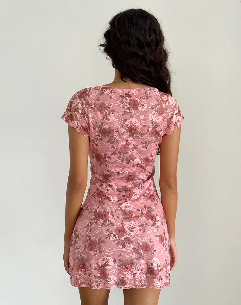 Prinsa Dress in Pink Lace Floral Bloom - Image 4
