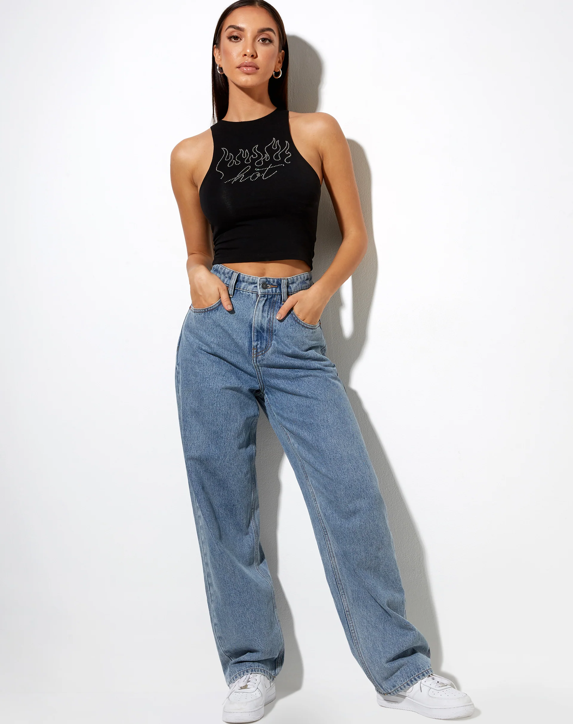 Priva Top in Black 'Hot' Flame Hotfix - Image 3