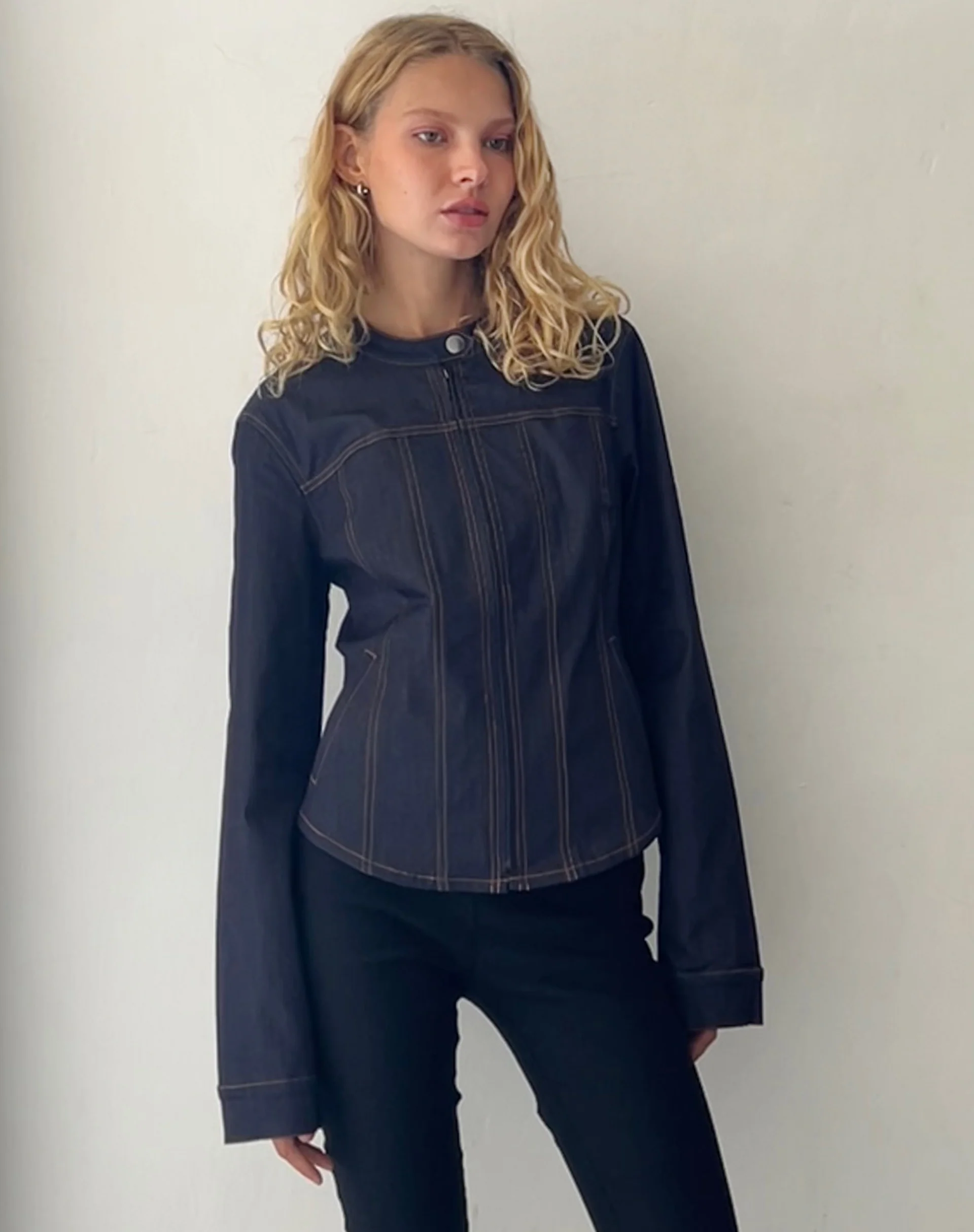 Puria Fitted Denim Look Tailored Jacket - Image 3