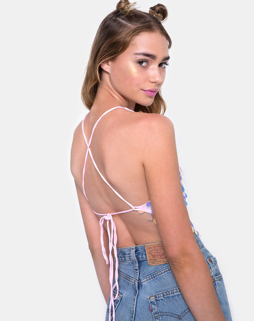 Quartz Crop Top in Opal Unicorn Sequin Pink - Image 2