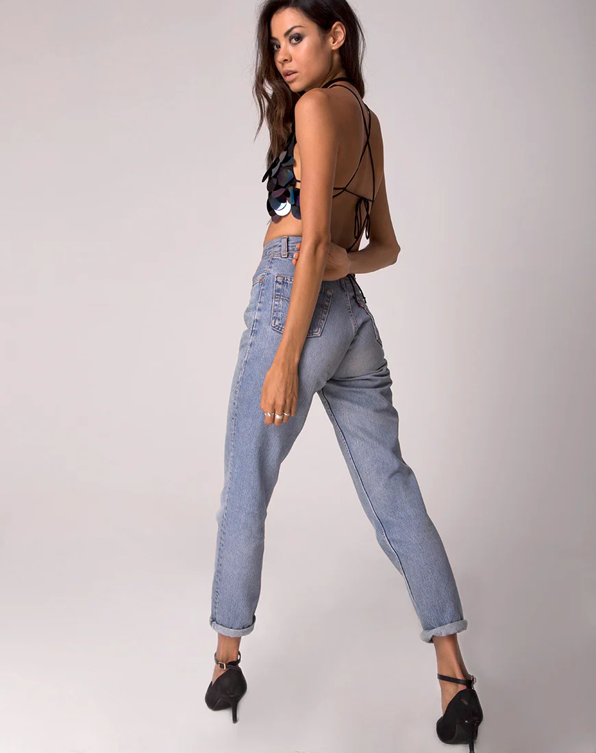 Queenz Crop Top in Big Disc Sequin Petrol - Image 4