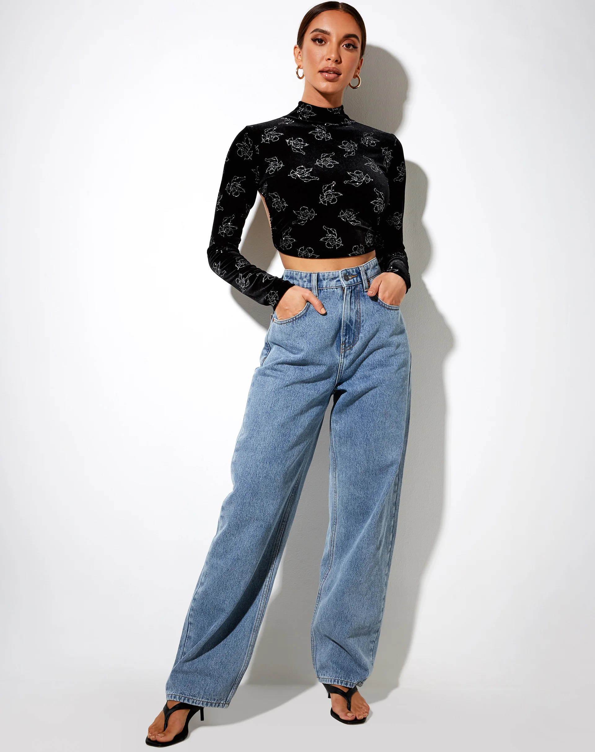 Quelia Crop Top in Black Cupid Stamp Silver - Image 3
