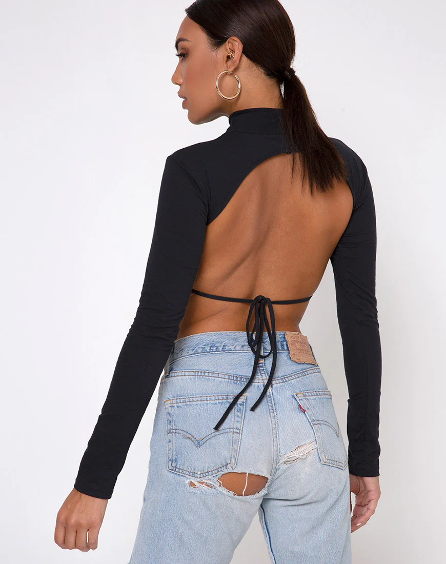 Quelia Crop Top in Black with 'Saint' Embro - Image 2