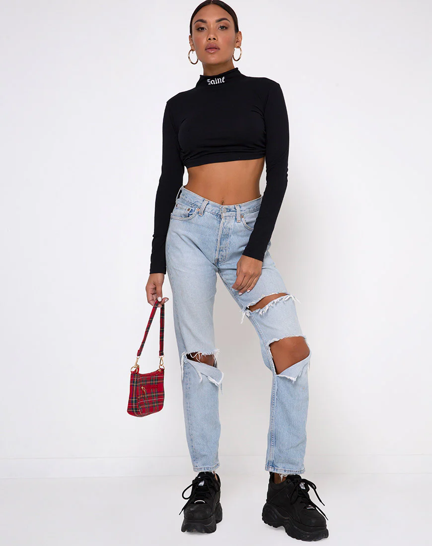 Quelia Crop Top in Black with 'Saint' Embro - Image 4