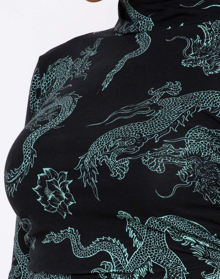 Quelia Top in Dragon Flower Black and Mint - Image 6