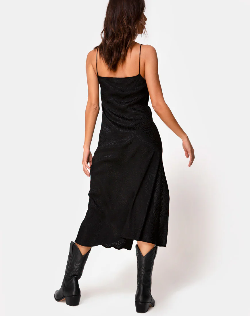 Quinty Midi Dress in Satin Cheetah Black - Image 4