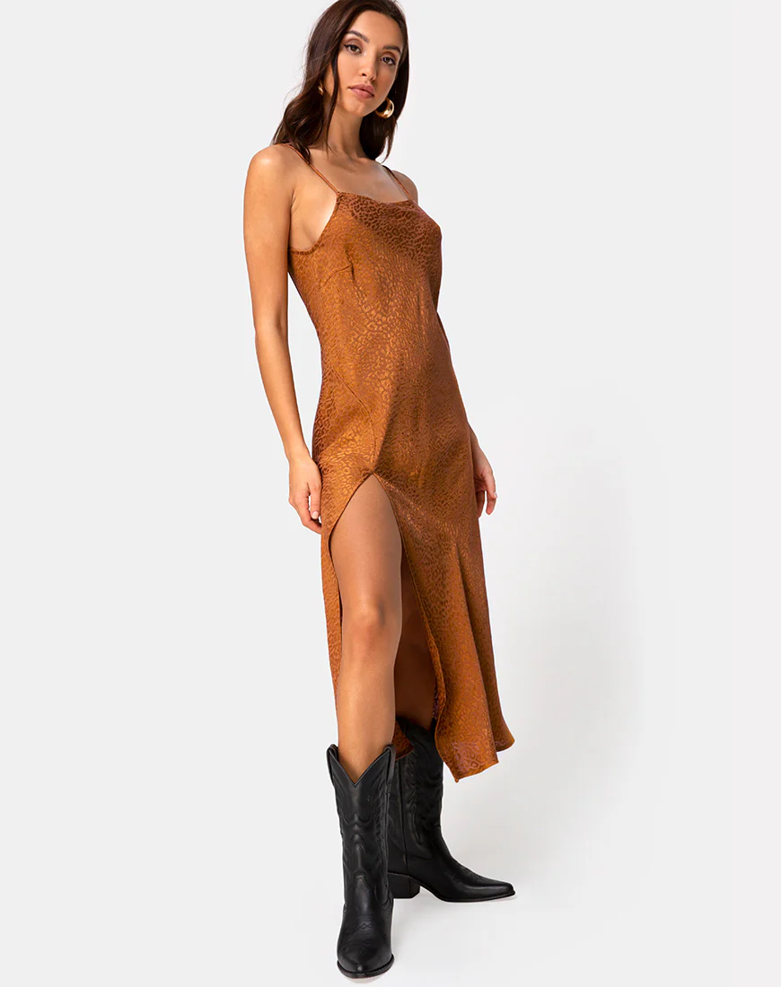 Quinty Dress in Gold Satin Cheetah - Image 6