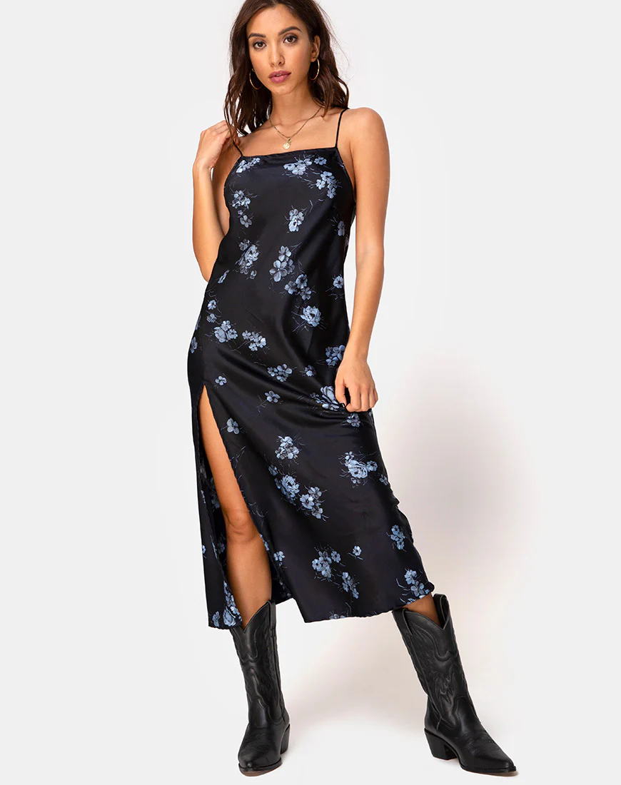 Quinty Dress in Black Mono Flower - Image 3