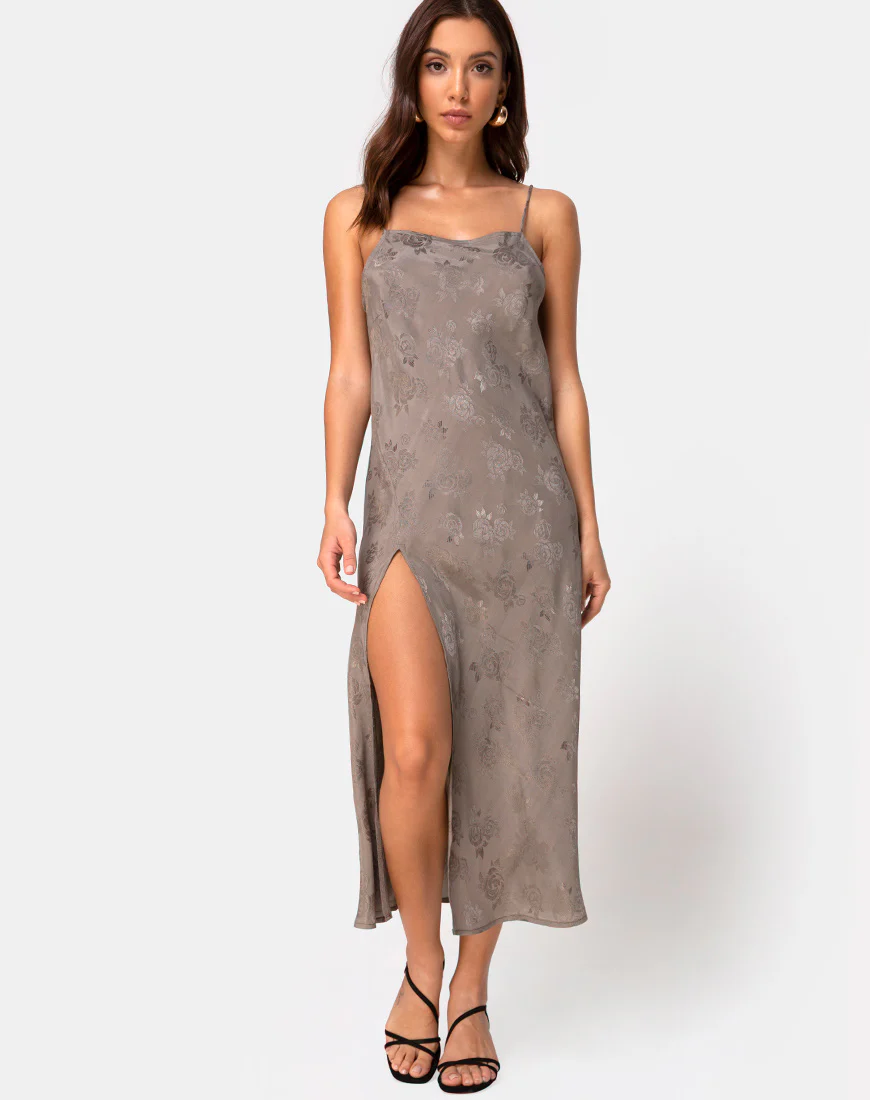 Quinty Dress in Satin Rose Silver Grey - Image 3