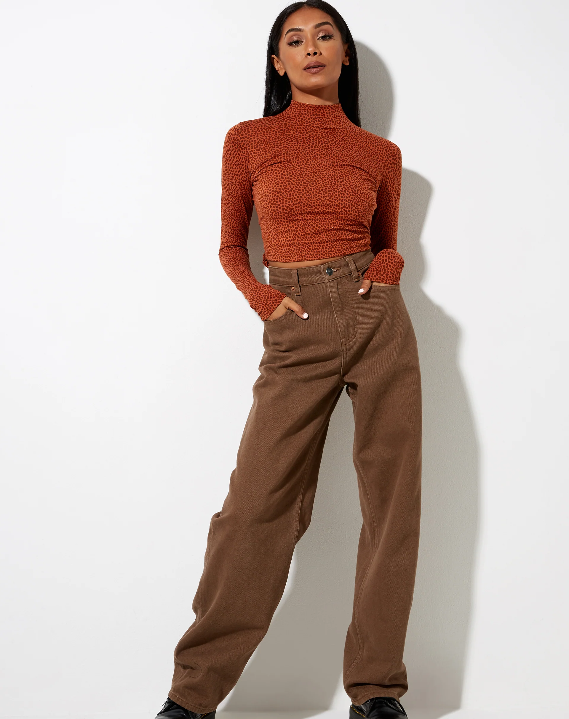Quky Crop Top in Mini Croc Brown - Image 4