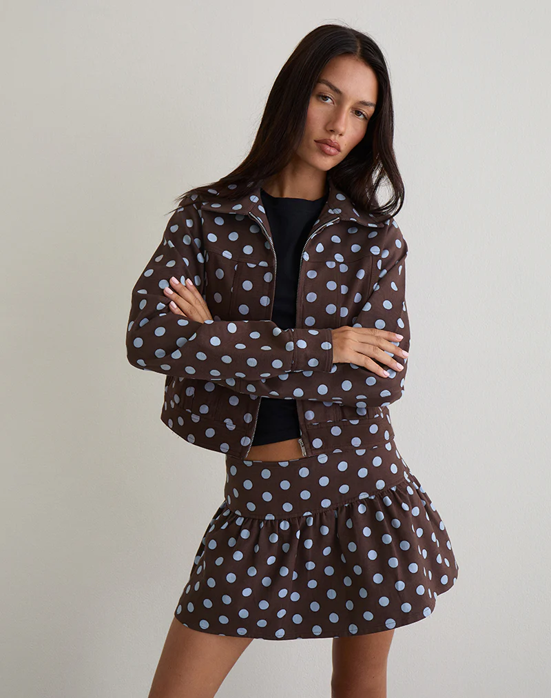 Quorra Jacket in Mono Polka Brown - Image 2