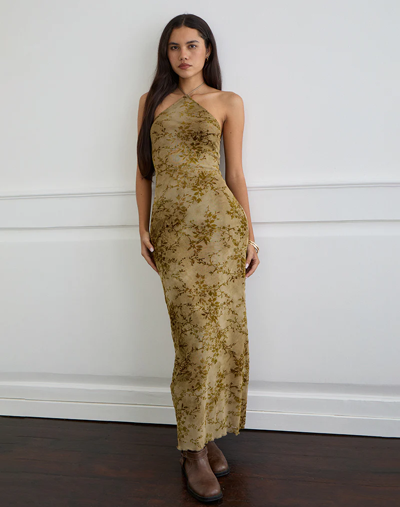 Rabika Maxi Dress in Burn Velvet Green - Image 2