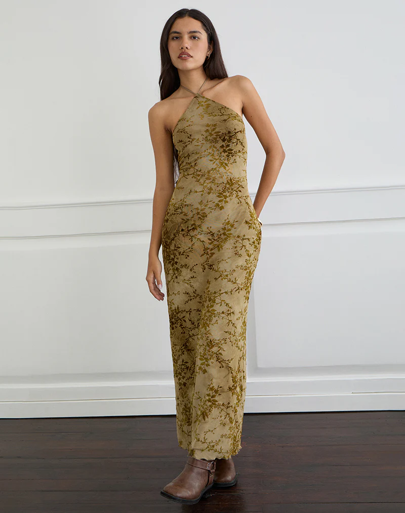 Rabika Maxi Dress in Burn Velvet Green - Image 4