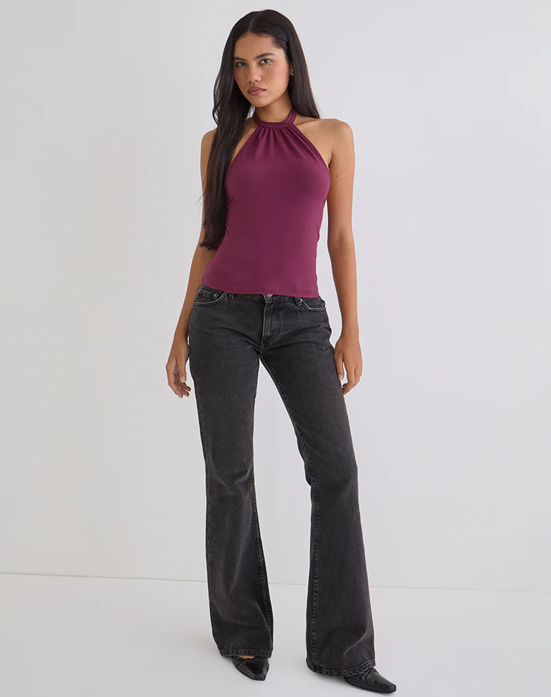 Raceline Halterneck Top in Rayon Jersey Deep Purple - Image 4